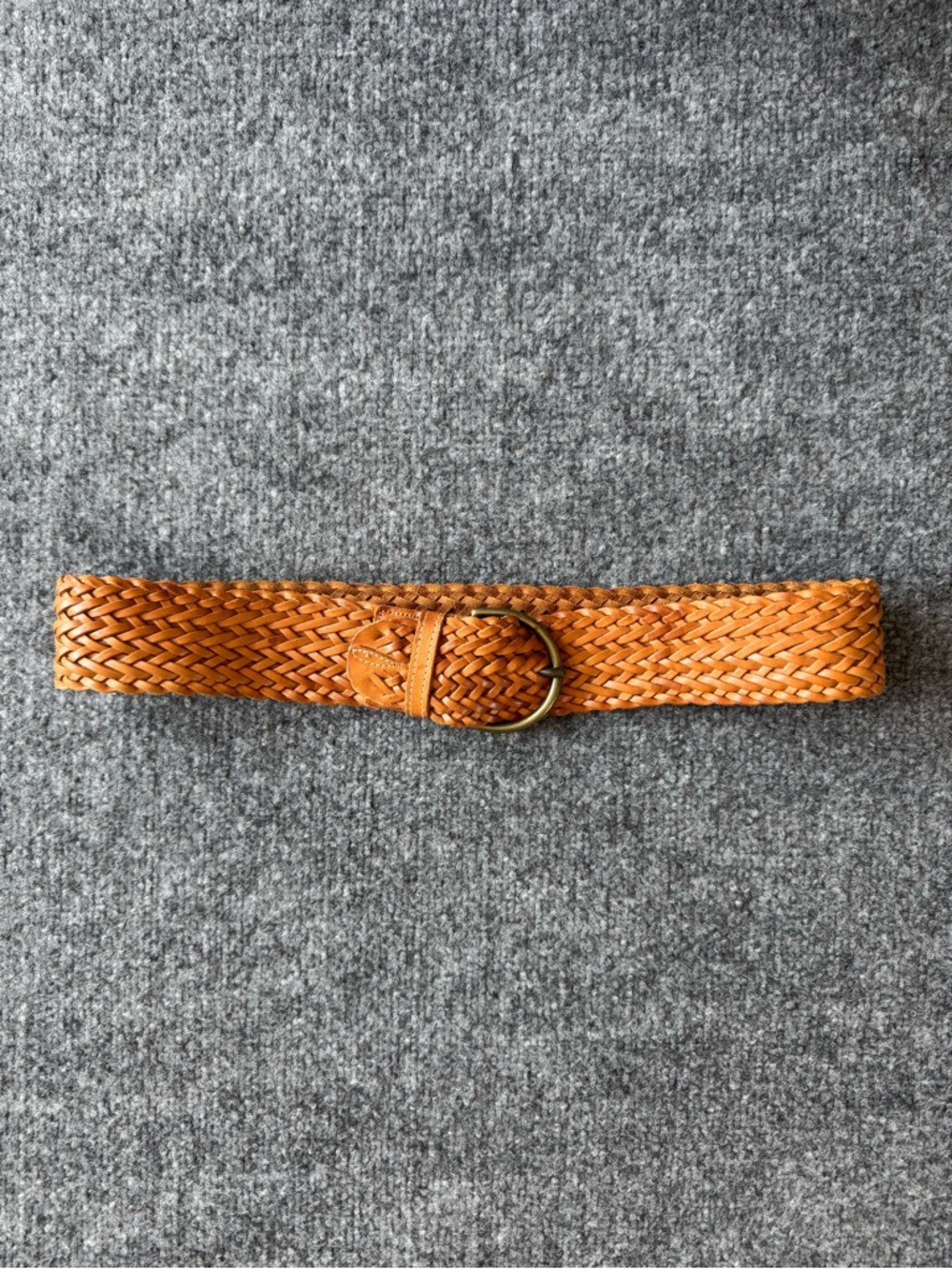 Woven Leather Wide Waist Belt in Tan Brass Hardware One Size